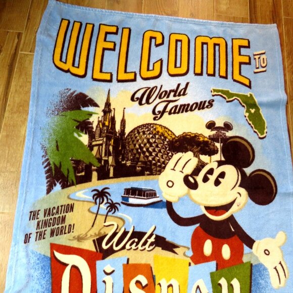 Disney World Blanket Florida Vacation 38x62" Retro Plush Throw Mickey Mouse - Picture 2 of 6